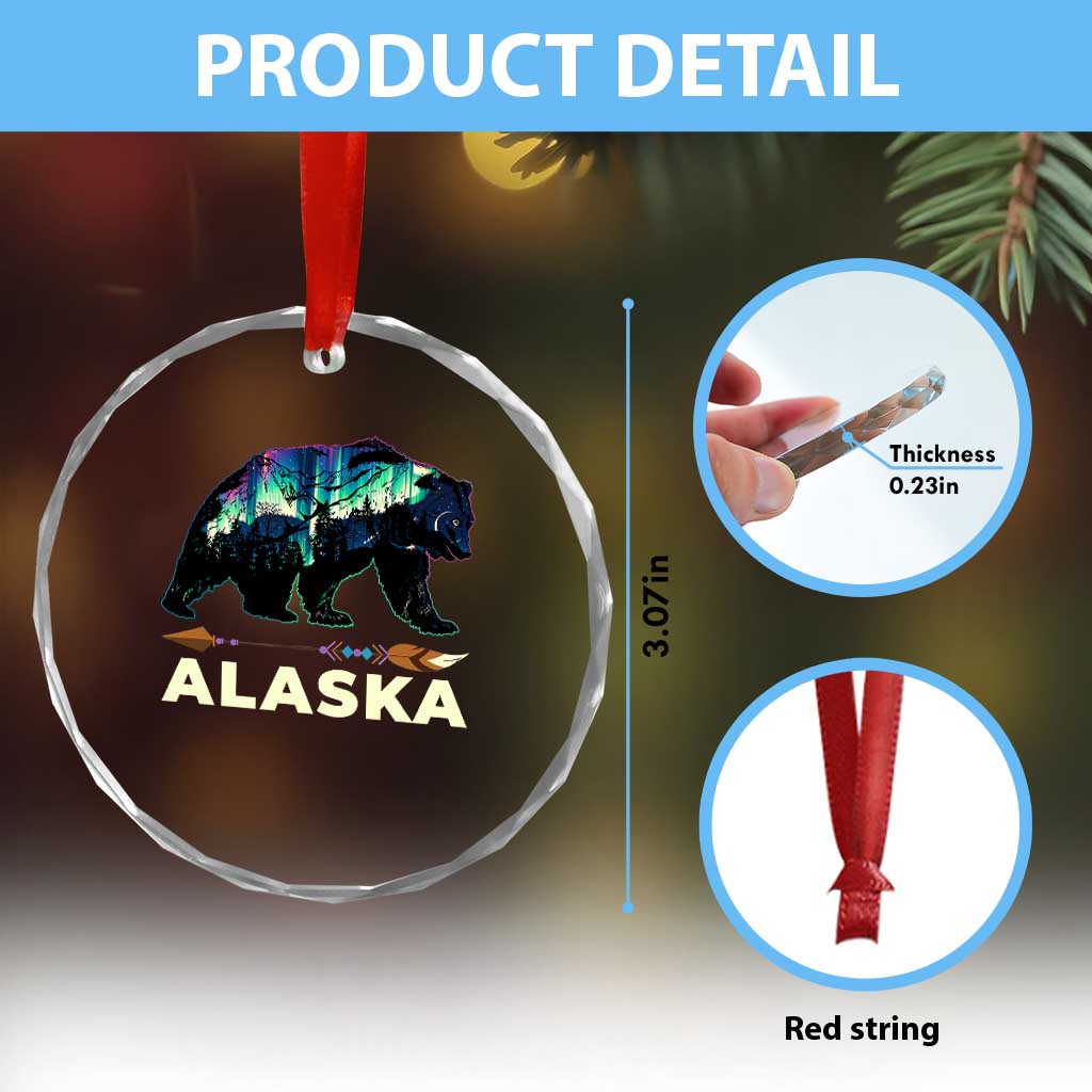 Alaska Crystal Glass Ornament Alaskan Night Sky Northern Lights Aurora Bear - Wonder Print Shop