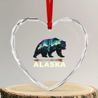Alaska Heart Crystal Glass Ornament Alaskan Night Sky Northern Lights Aurora Bear - Wonder Print Shop