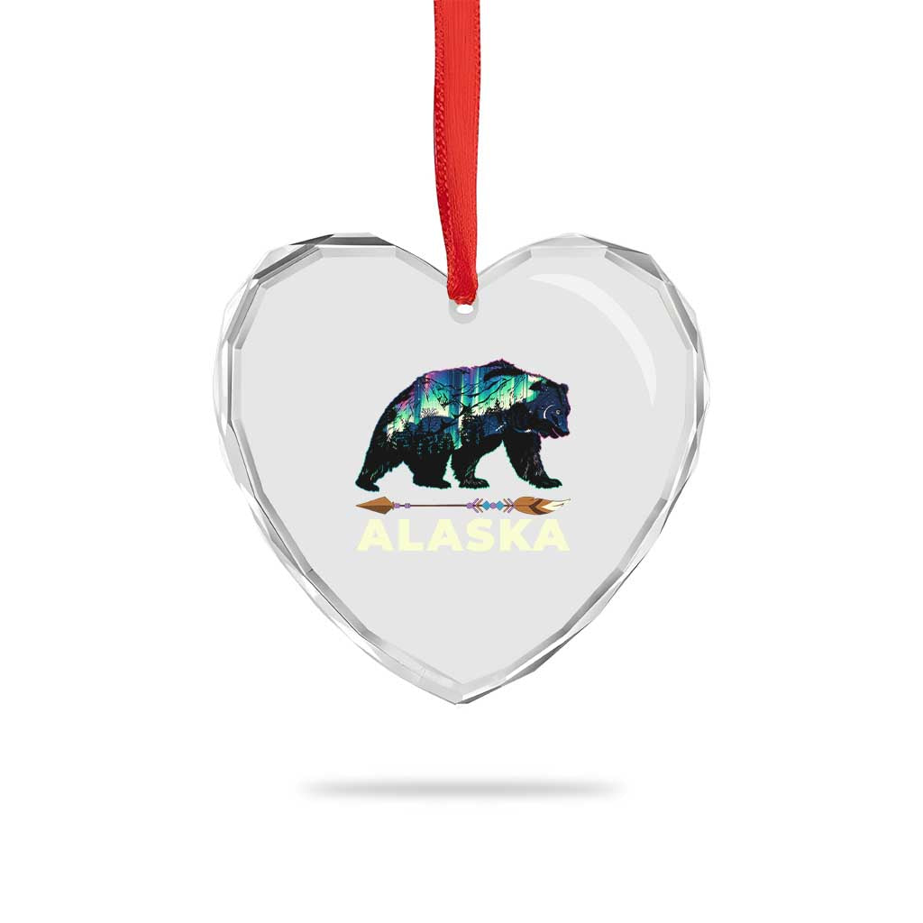 Alaska Heart Crystal Glass Ornament Alaskan Night Sky Northern Lights Aurora Bear - Wonder Print Shop