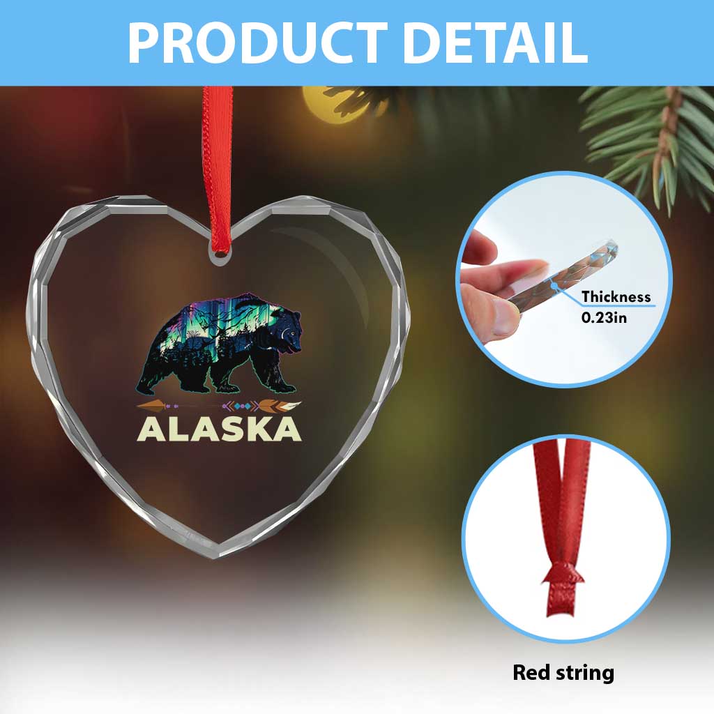Alaska Heart Crystal Glass Ornament Alaskan Night Sky Northern Lights Aurora Bear - Wonder Print Shop