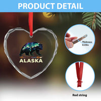 Alaska Heart Crystal Glass Ornament Alaskan Night Sky Northern Lights Aurora Bear - Wonder Print Shop
