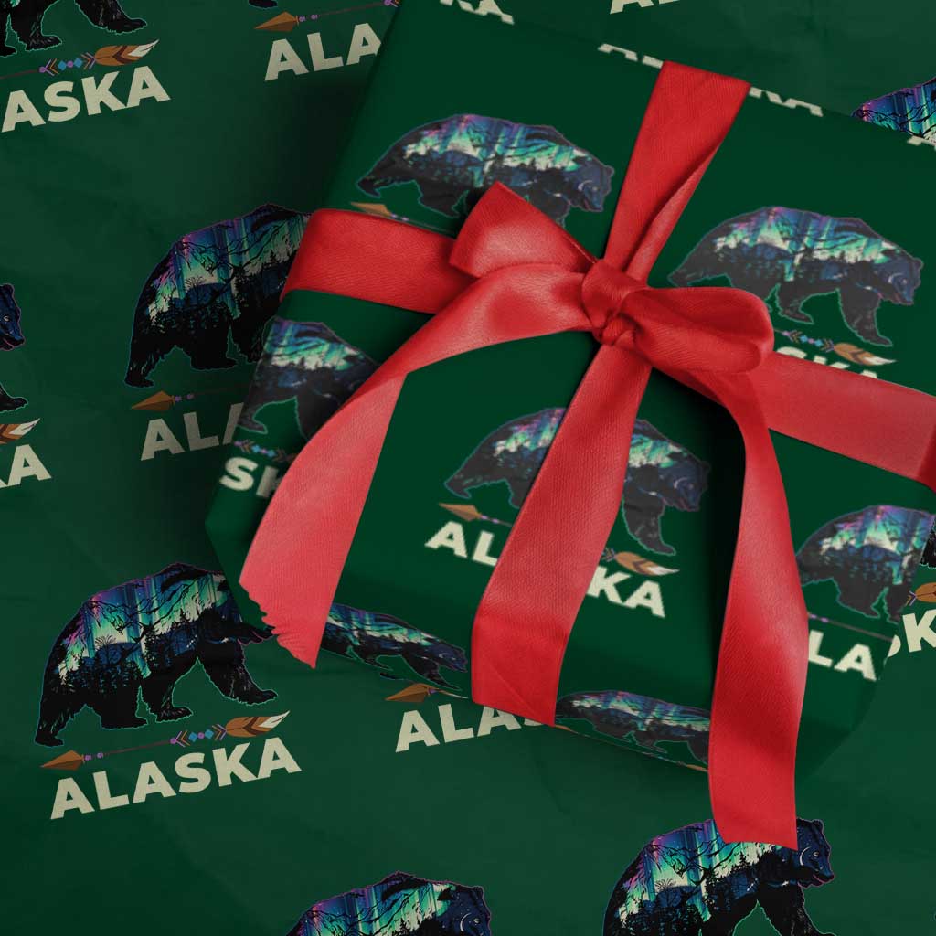 Alaska Wrapping Paper Roll Alaskan Night Sky Northern Lights Aurora Bear - Wonder Print Shop