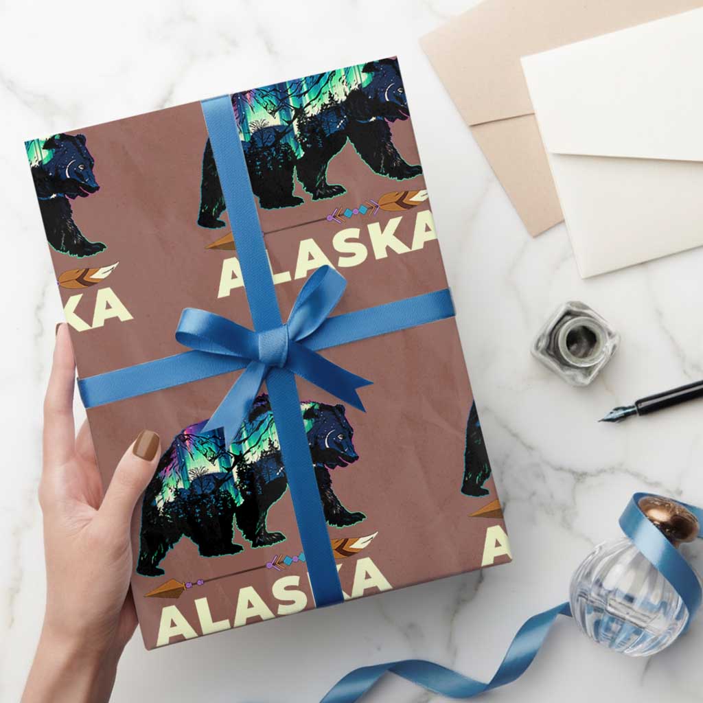 Alaska Wrapping Paper Roll Alaskan Night Sky Northern Lights Aurora Bear - Wonder Print Shop