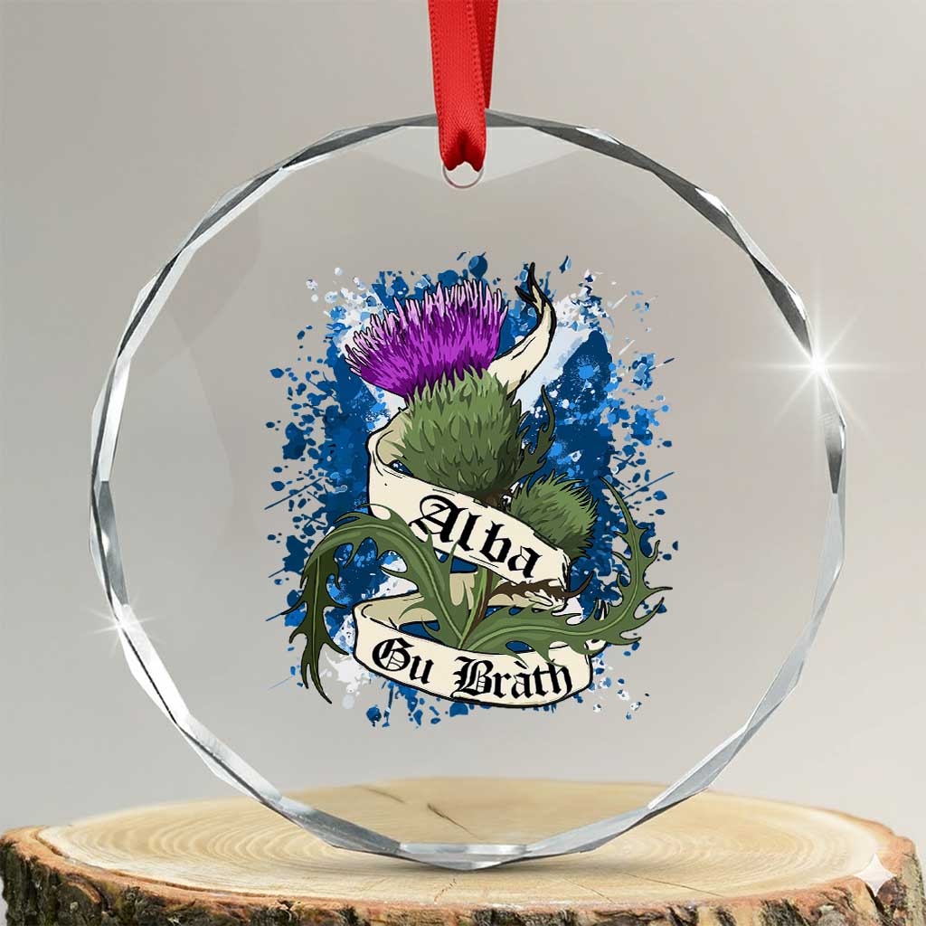 Alba Gu Brath Crystal Glass Ornament Vintage Thistle Flower Scottish Scotland Flag Saltire - Wonder Print Shop