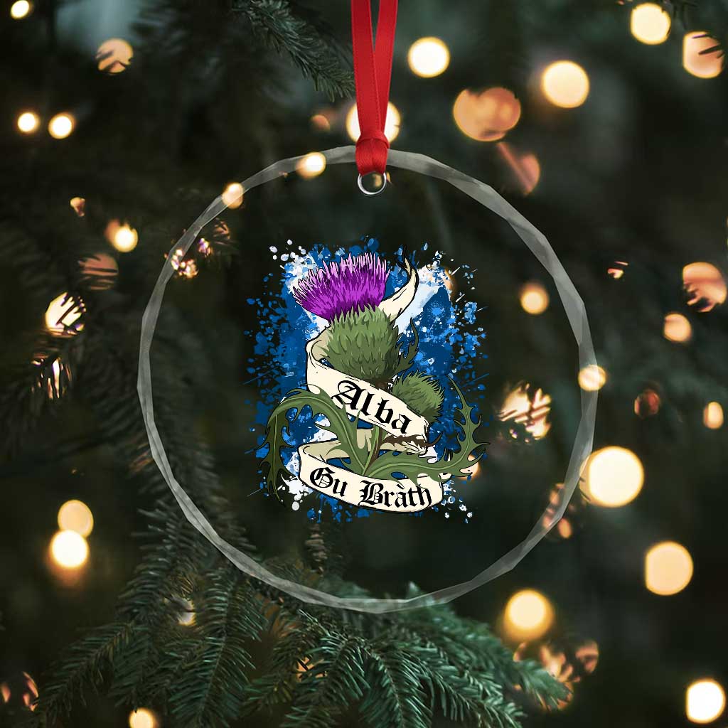 Alba Gu Brath Crystal Glass Ornament Vintage Thistle Flower Scottish Scotland Flag Saltire - Wonder Print Shop