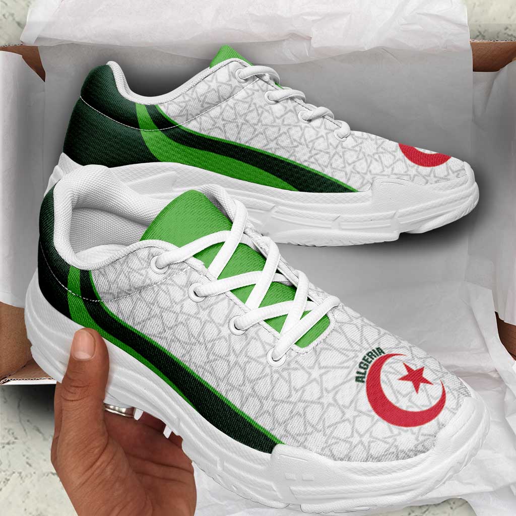 Algeria 2026 Football Chunky Sneakers Go Greens Islamic Pattern Curve Stylized - Wonder Print Shop