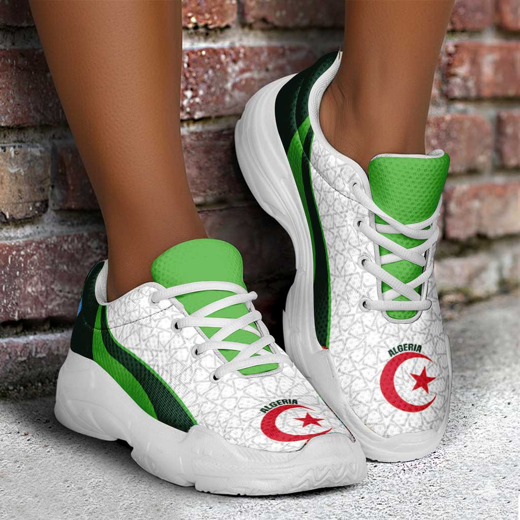 Algeria 2026 Football Chunky Sneakers Go Greens Islamic Pattern Curve Stylized - Wonder Print Shop