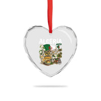 Algeria Algerian Culture and Landmarks Collage Graphic Heart Crystal Glass Ornament Proud Fennec Fox Heritage and Arabic Calligraphy