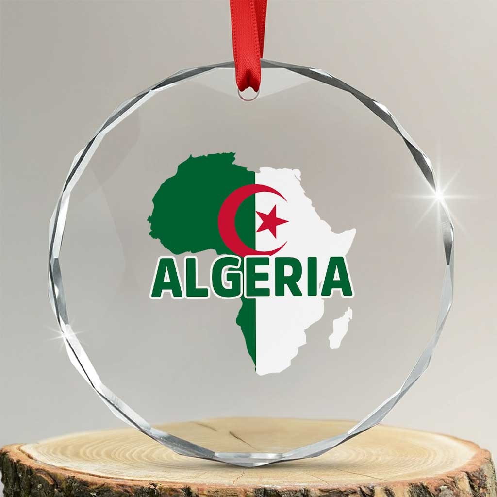 Algeria Algerian Pride Map of Africa Heritage Graphic Crystal Glass Ornament Patriotic North African Roots National Flag