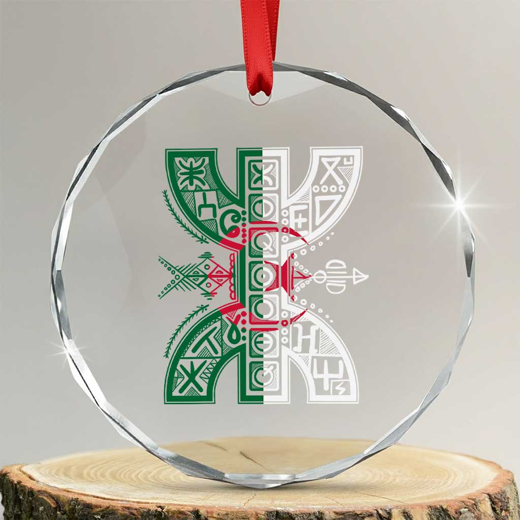 Algeria Amazigh Berber Yaz Symbol Algerian Flag Heritage Graphic Crystal Glass Ornament Traditional North African Tribal Culture Art