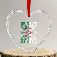 Algeria Amazigh Berber Yaz Symbol Algerian Flag Heritage Graphic Heart Crystal Glass Ornament Traditional North African Tribal Culture Art