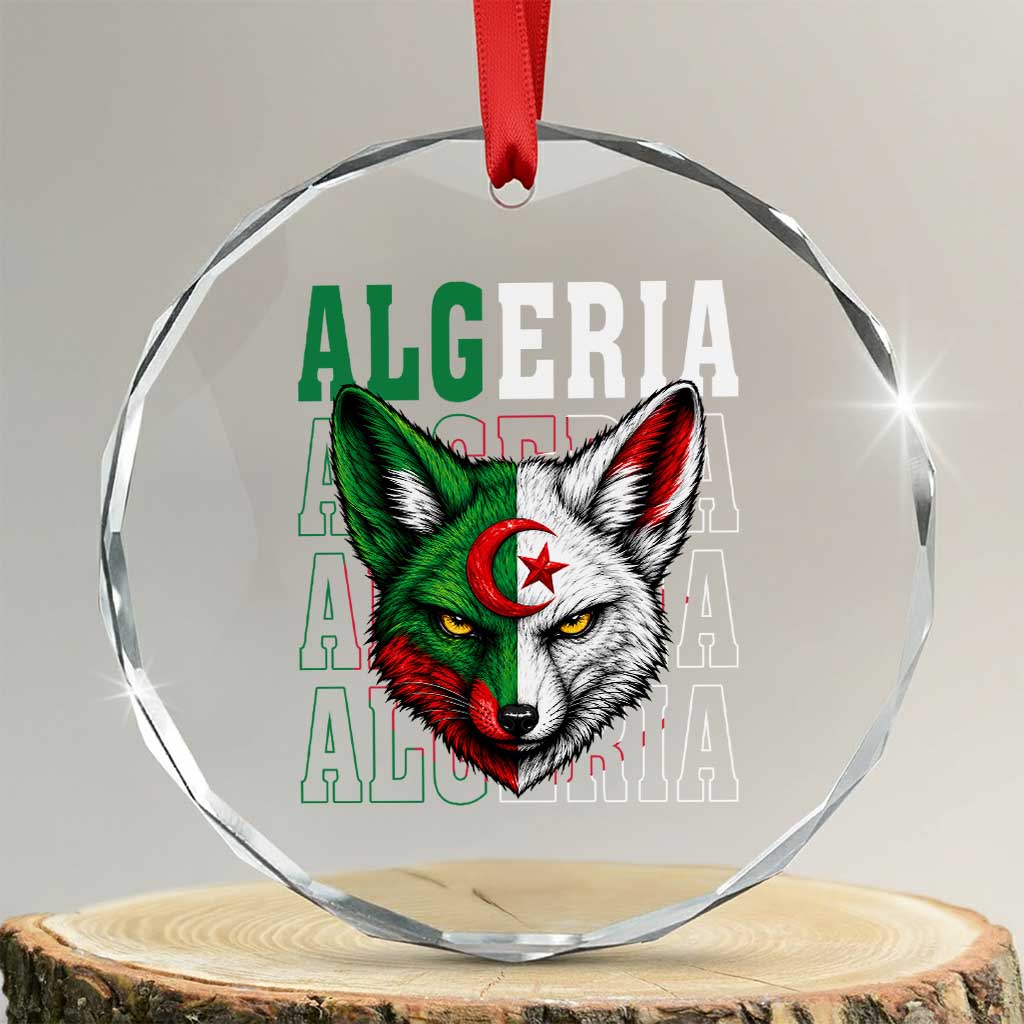 Algerian Fennec Fox Face Algeria National Flag Graphic Crystal Glass Ornament Proud North African Desert Animal