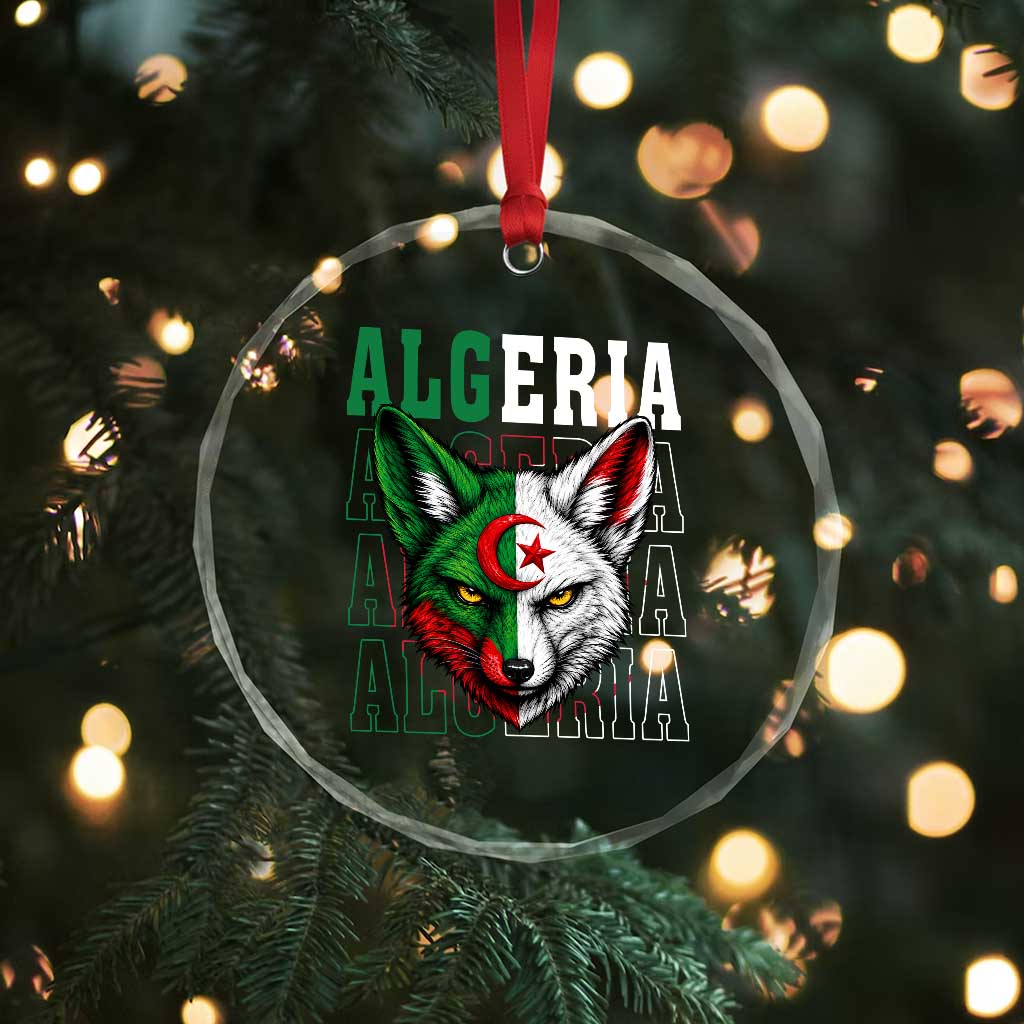 Algerian Fennec Fox Face Algeria National Flag Graphic Crystal Glass Ornament Proud North African Desert Animal
