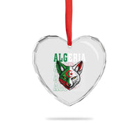 Algerian Fennec Fox Face Algeria National Flag Graphic Heart Crystal Glass Ornament Proud North African Desert Animal