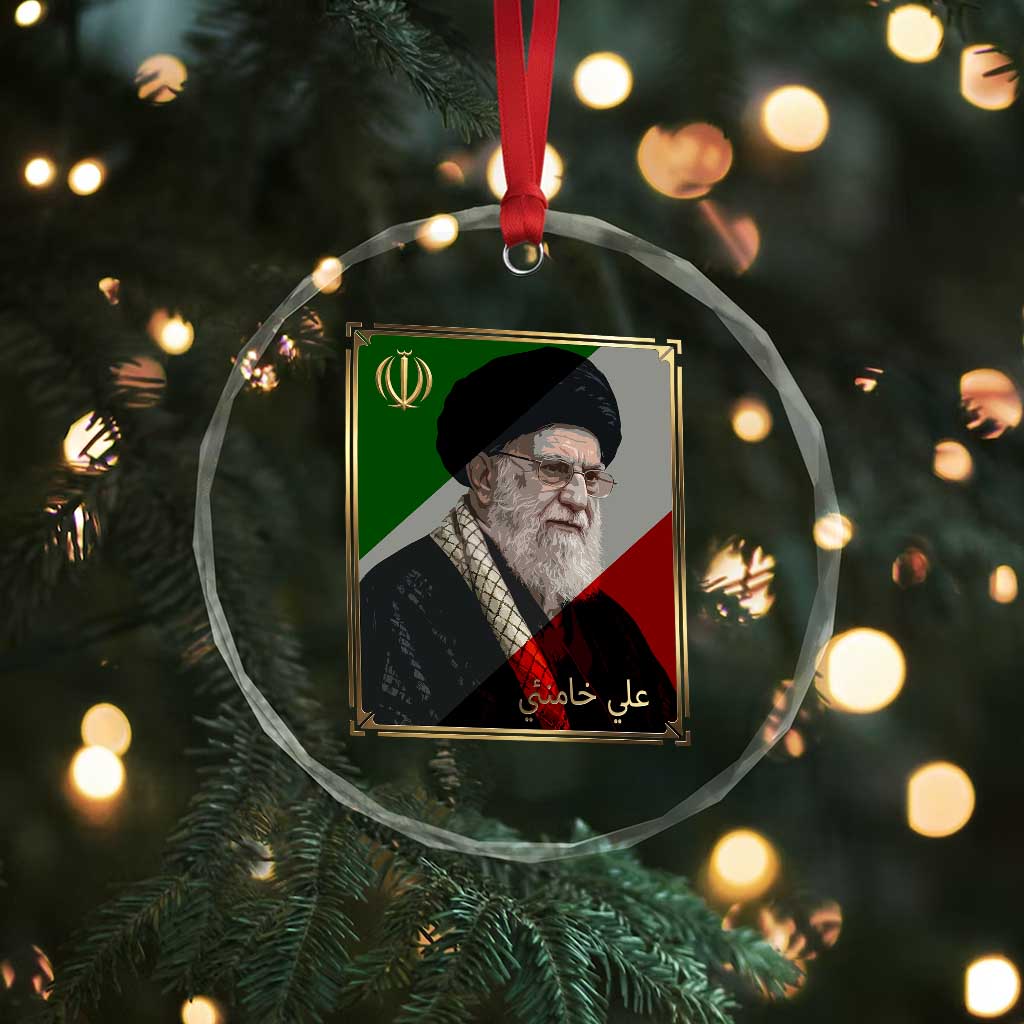 Ali Khamenei Memorial Tribute Portrait Crystal Glass Ornament