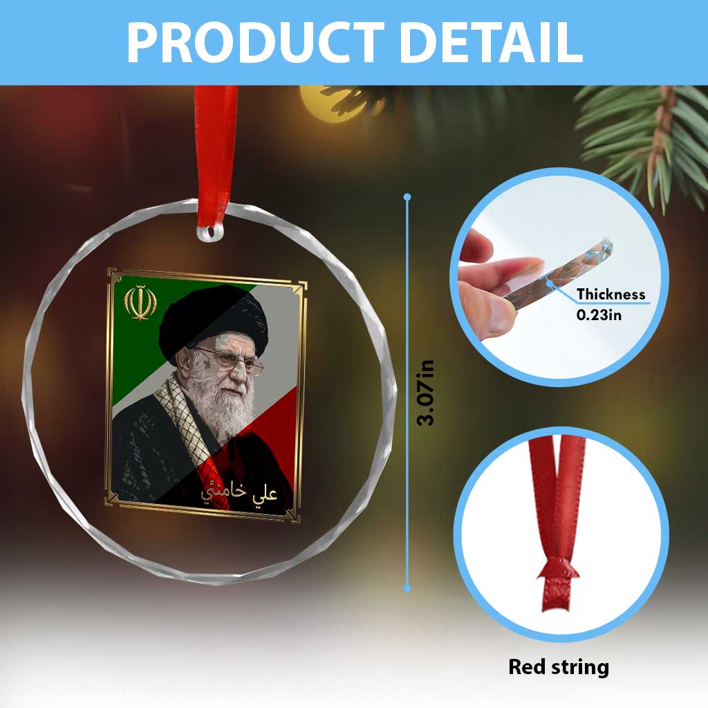 Ali Khamenei Memorial Tribute Portrait Crystal Glass Ornament