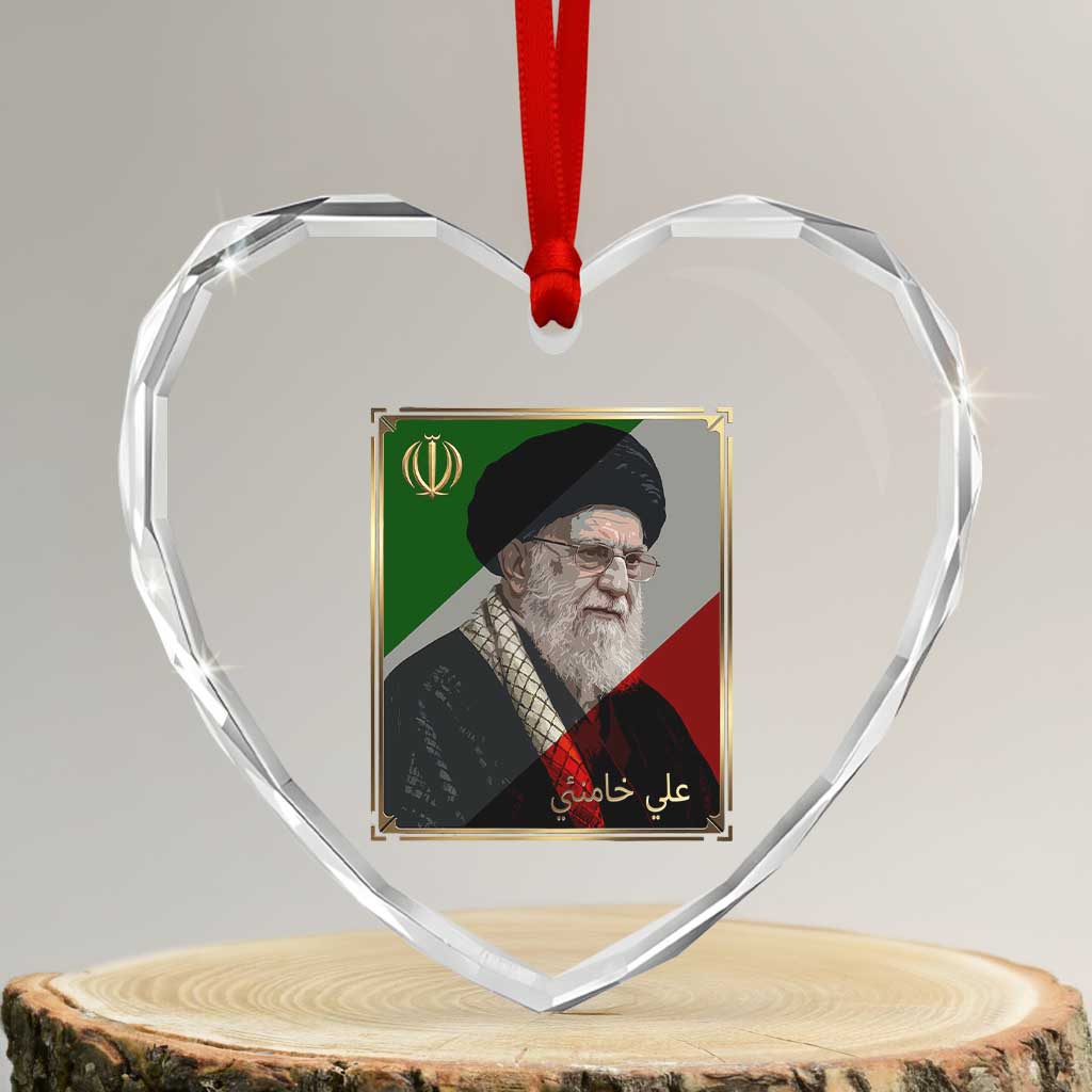 Ali Khamenei Memorial Tribute Portrait Heart Crystal Glass Ornament