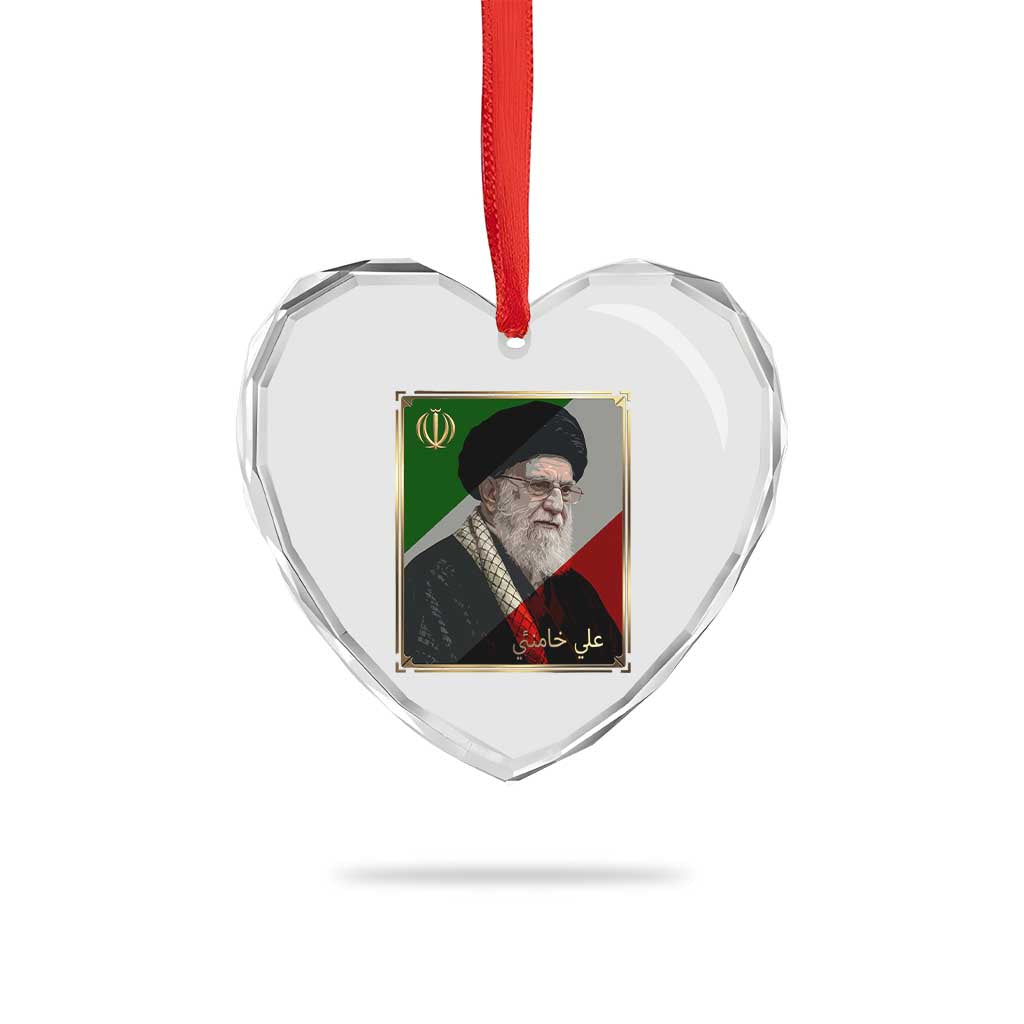 Ali Khamenei Memorial Tribute Portrait Heart Crystal Glass Ornament