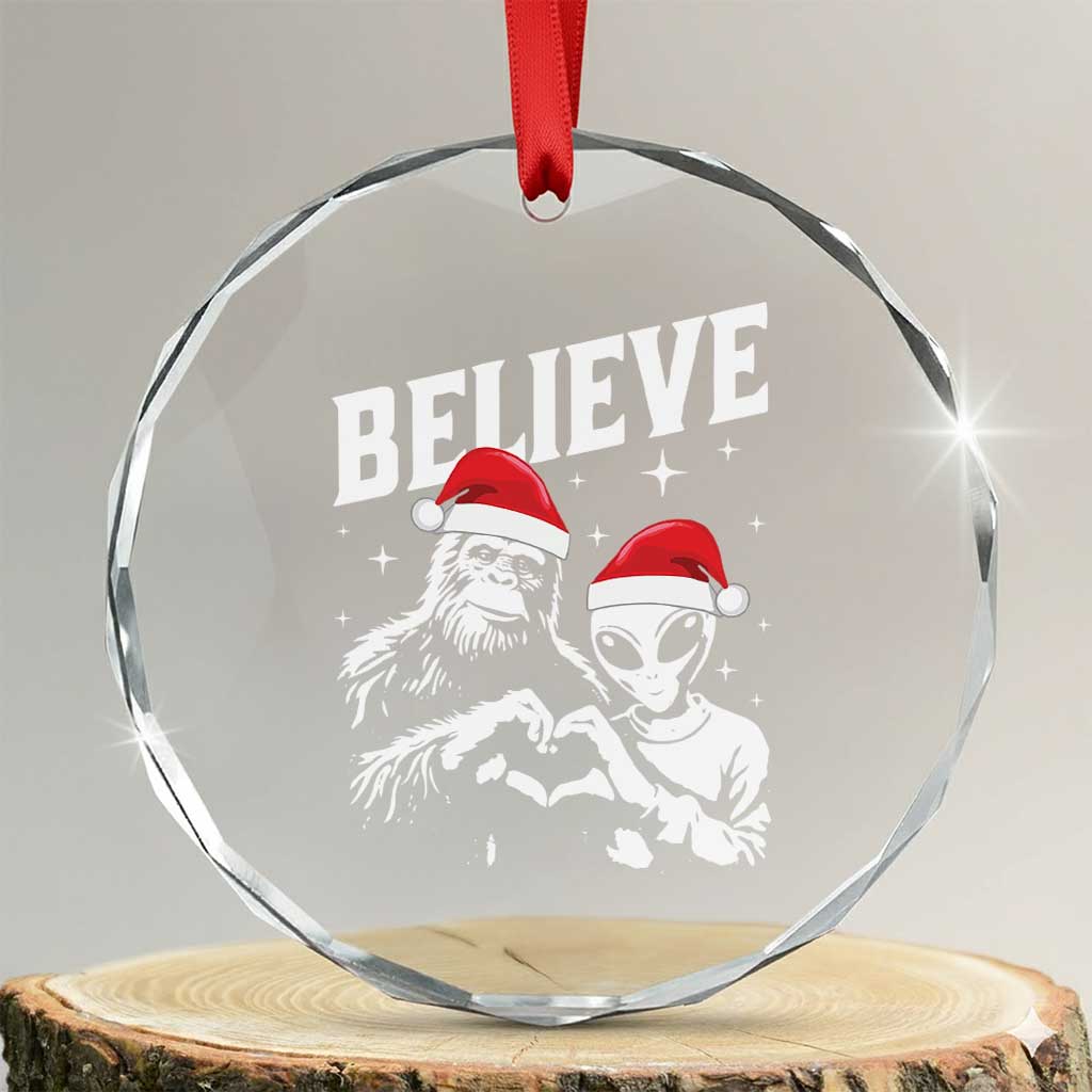 Alien And Bigfoot Crystal Glass Ornament - Wonder Print Shop