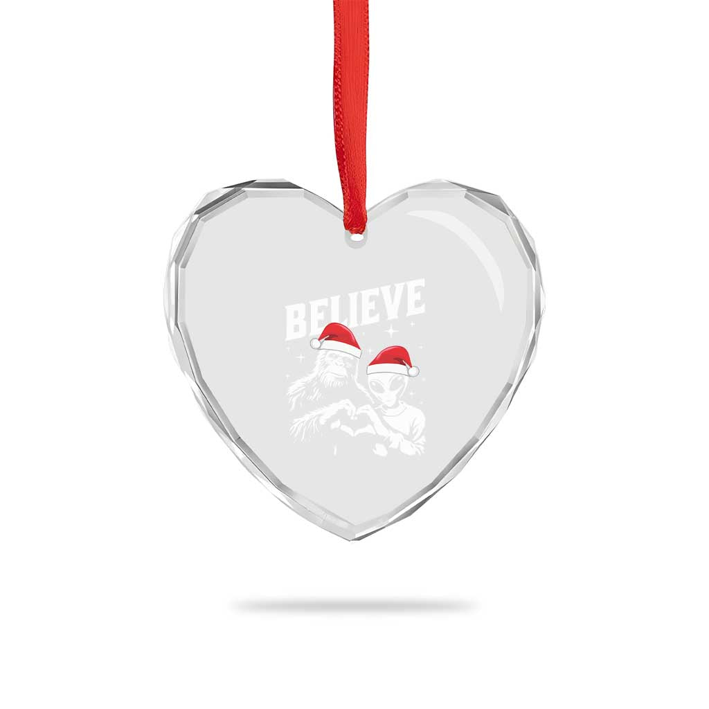 Alien And Bigfoot Heart Crystal Glass Ornament - Wonder Print Shop