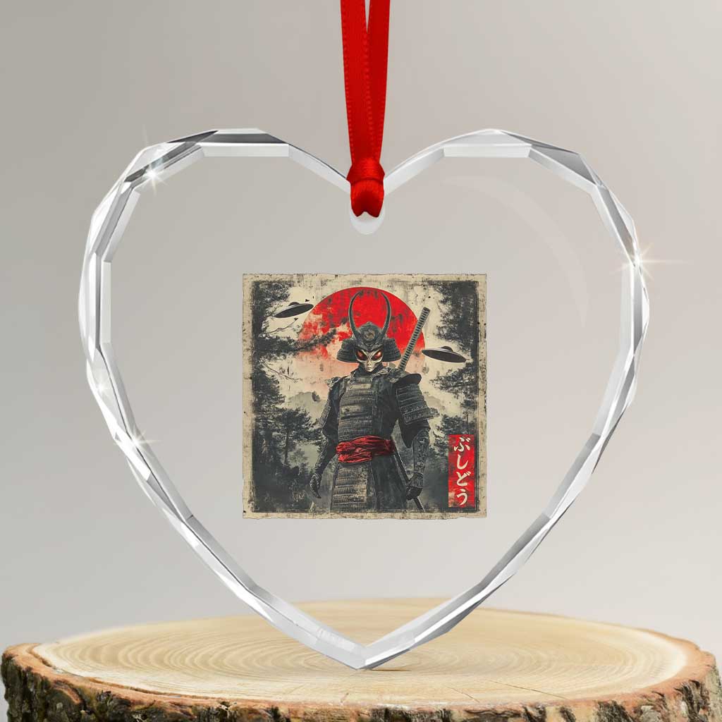 Alien Samurai Heart Crystal Glass Ornament Vintage Japanese Art UFO Funny Ukiyo-e Warrior