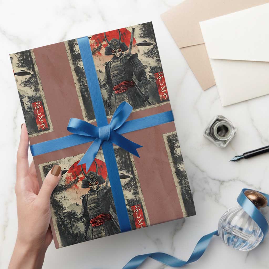 Alien Samurai Wrapping Paper Roll Vintage Japanese Art UFO Funny Ukiyo-e Warrior
