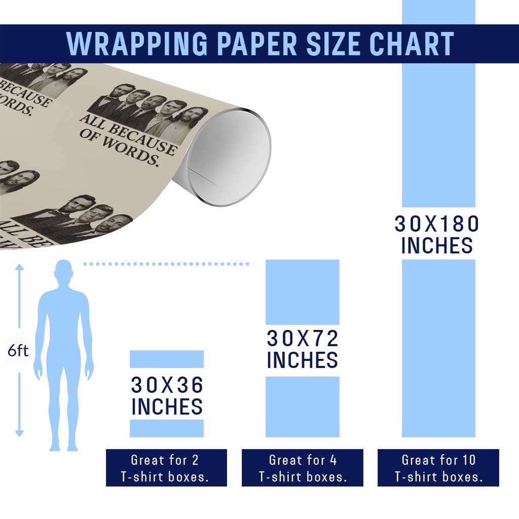 All Because of Words Wrapping Paper Roll Tribute to Truth Tellers Freedom Defender - Wonder Print Shop