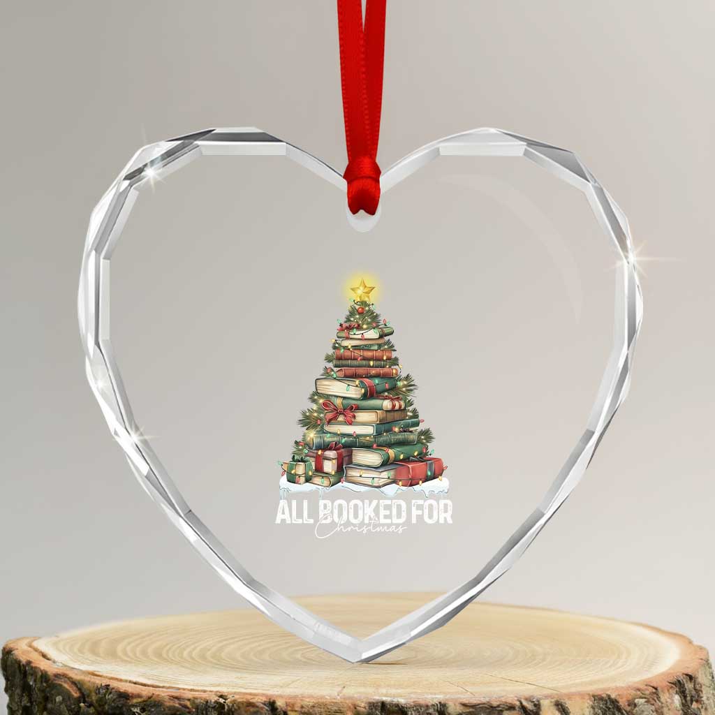 All Booked For Christmas Heart Crystal Glass Ornament Xmas Tree Lights Book Lover - Wonder Print Shop