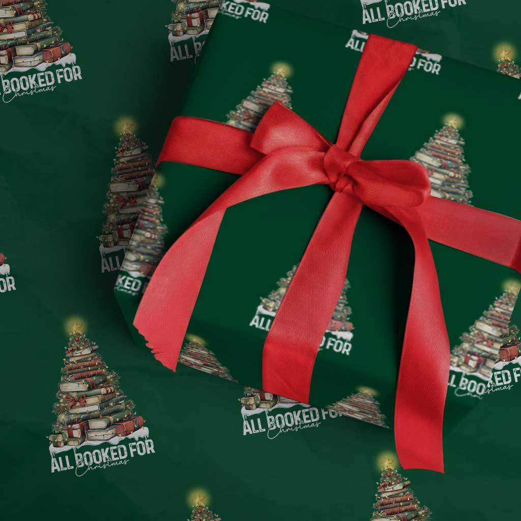 All Booked For Christmas Wrapping Paper Roll Xmas Tree Lights Book Lover - Wonder Print Shop