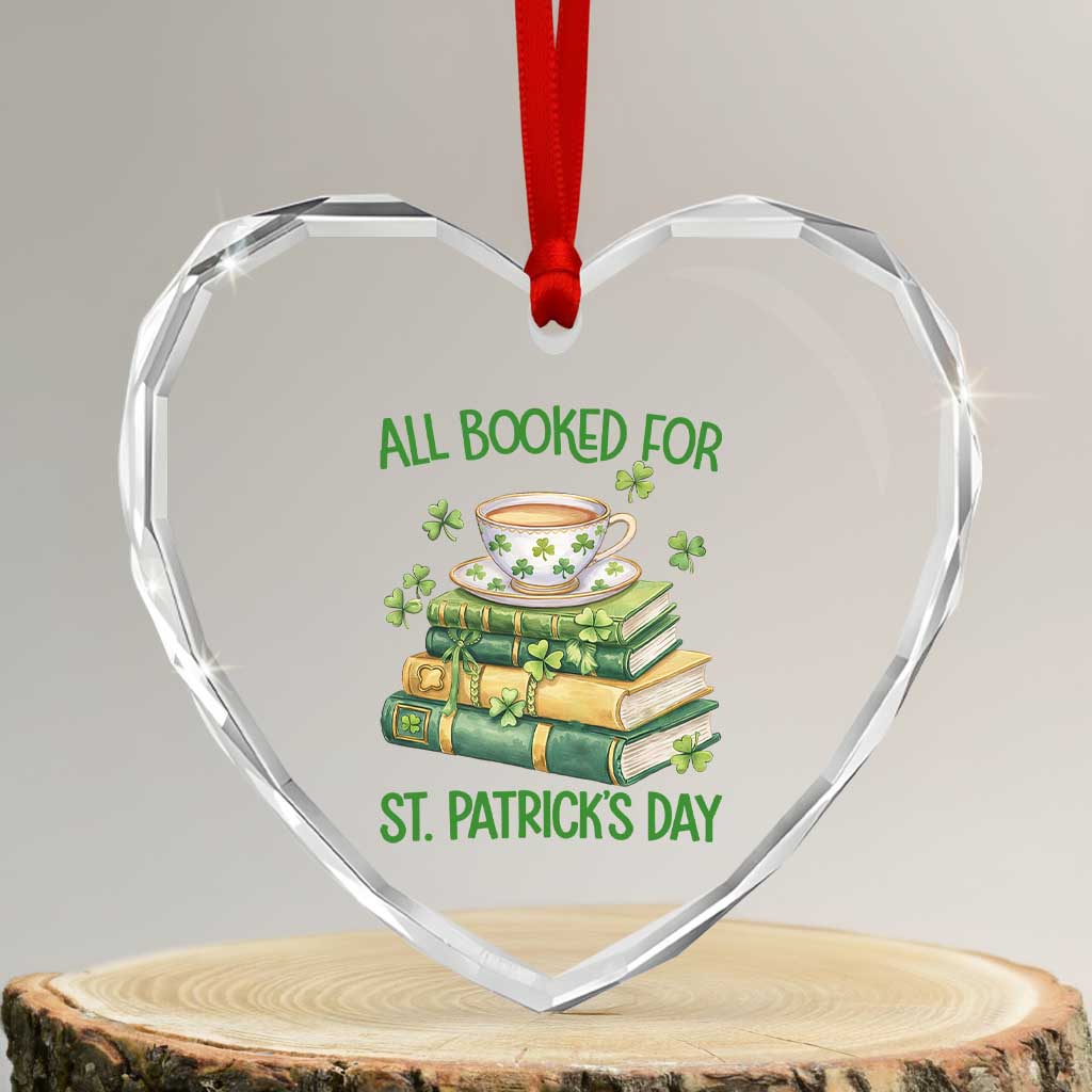 All Booked For St Patricks Day Heart Crystal Glass Ornament Gift For Book Lovers