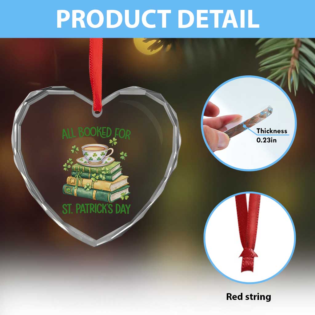 All Booked For St Patricks Day Heart Crystal Glass Ornament Gift For Book Lovers