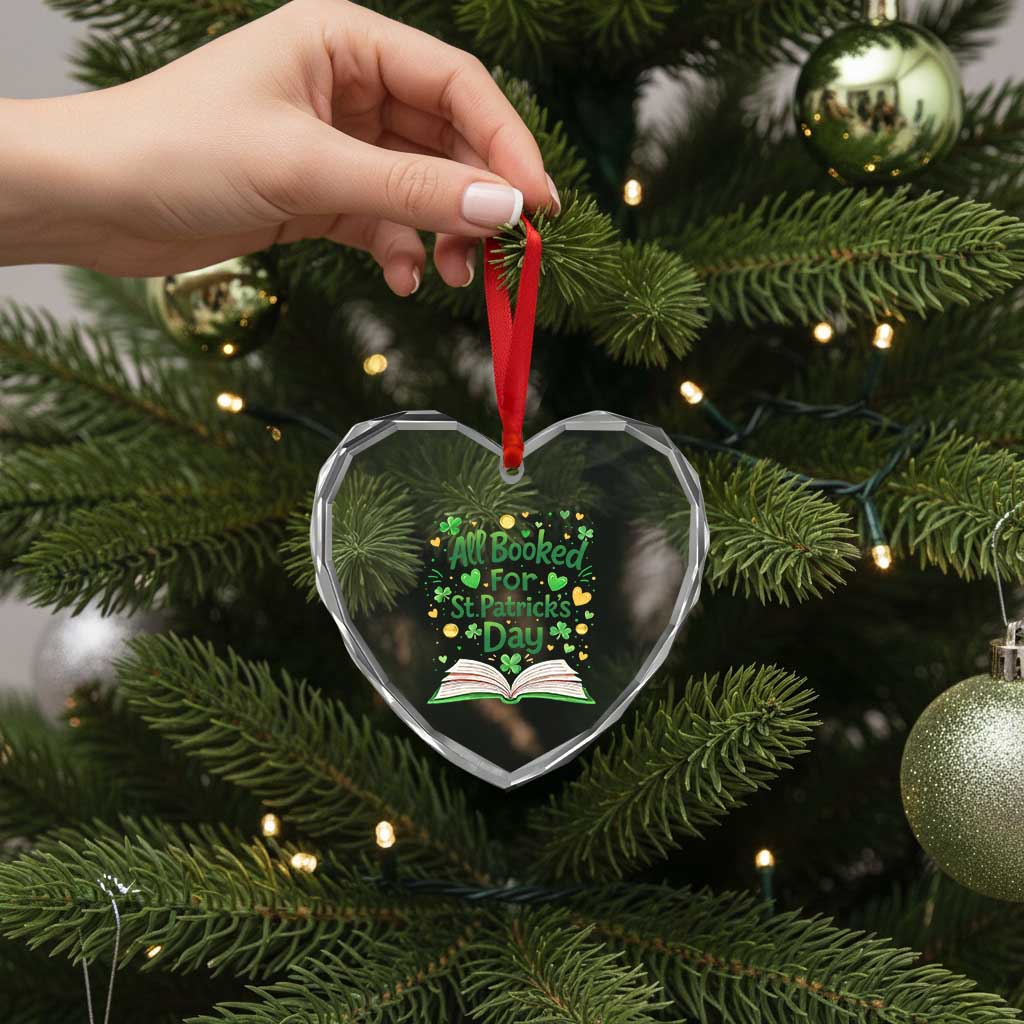 All Booked For St Patricks Day Heart Crystal Glass Ornament Irish Bookworm Gift