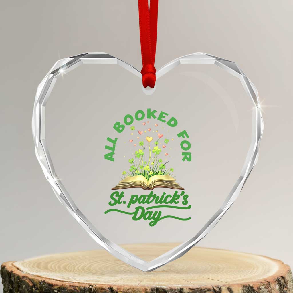 All Booked For St Patricks Day Heart Crystal Glass Ornament Irish Reader Gift