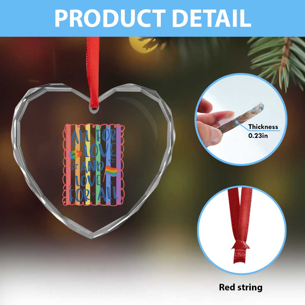 All For Love And Love For All Heart Crystal Glass Ornament Pride Month LGBT Support
