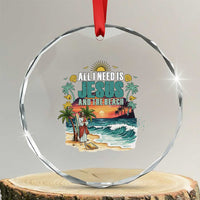 All I Need Is Jesus And The Beach Crystal Glass Ornament Christian Summer Faith Graphic