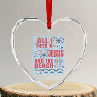 All I Need Is Jesus And The Beach Heart Crystal Glass Ornament Striped Christian Summer Graphic