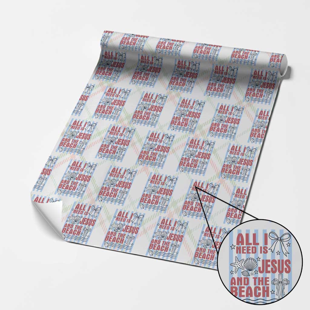All I Need Is Jesus And The Beach Wrapping Paper Roll Striped Christian Summer Graphic