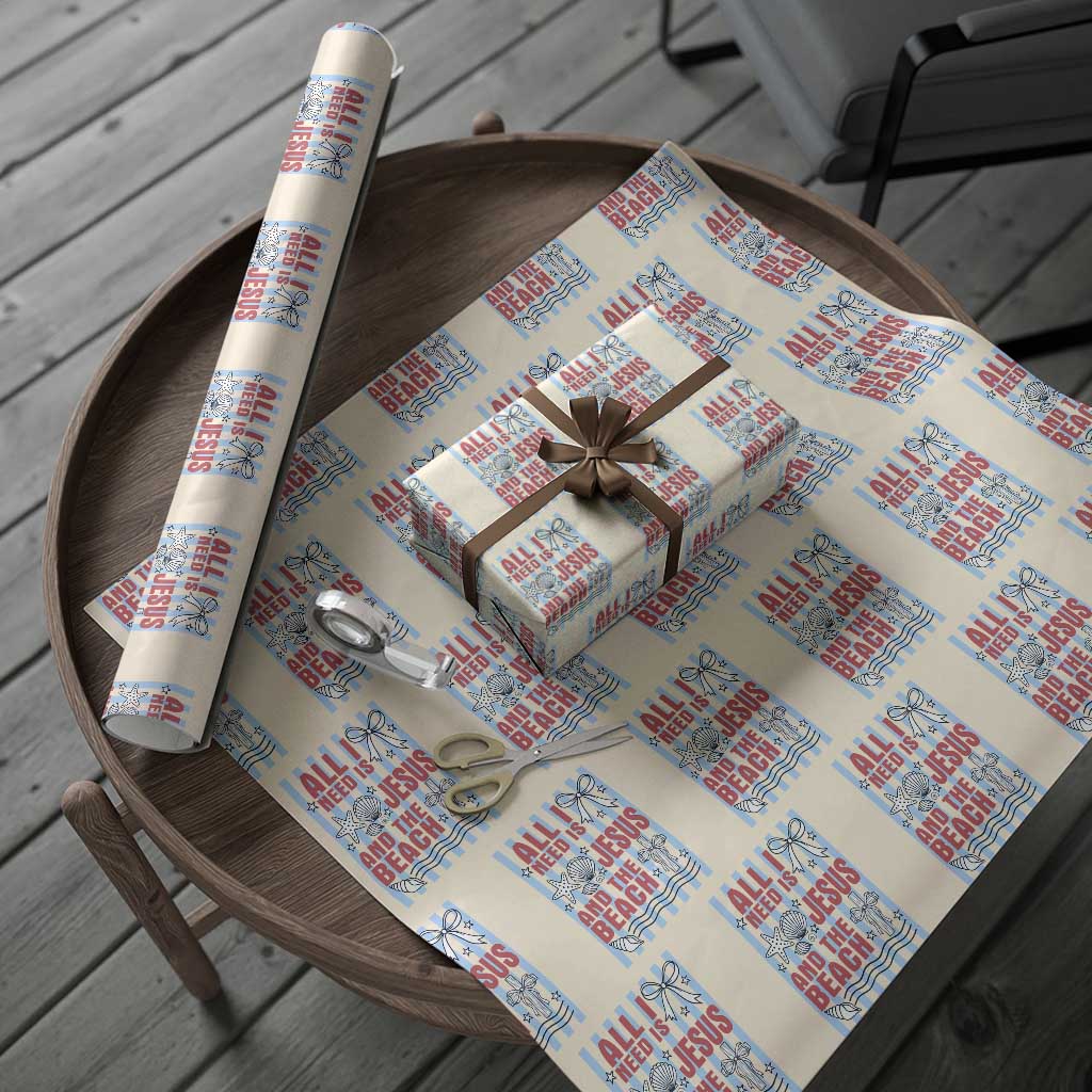 All I Need Is Jesus And The Beach Wrapping Paper Roll Striped Christian Summer Graphic