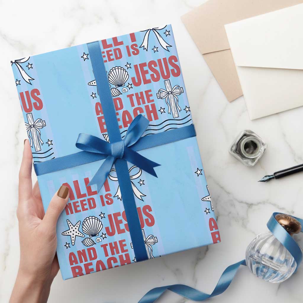 All I Need Is Jesus And The Beach Wrapping Paper Roll Striped Christian Summer Graphic