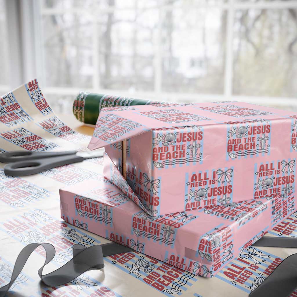 All I Need Is Jesus And The Beach Wrapping Paper Roll Striped Christian Summer Graphic