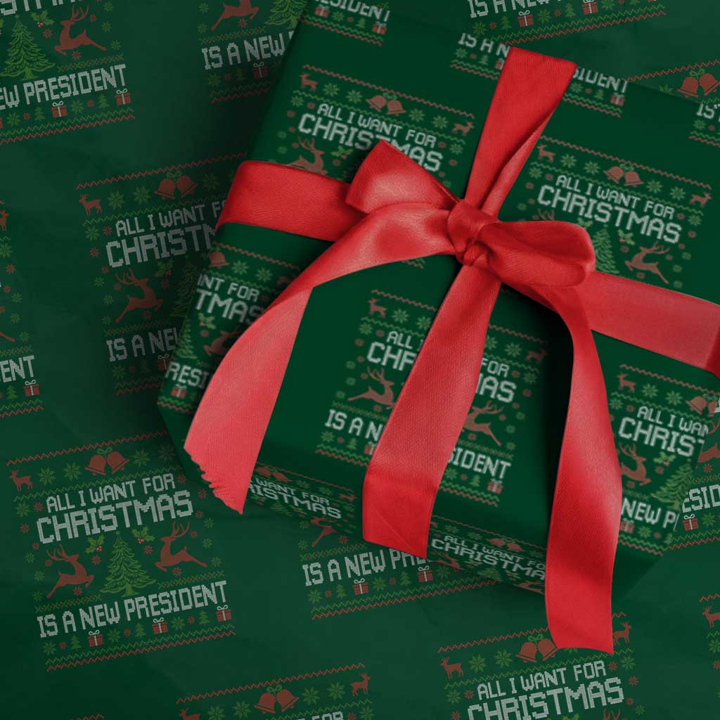 All I Want For Christmas Is A New President Wrapping Paper Roll Funny Xmas Political Satire - Wonder Print Shop