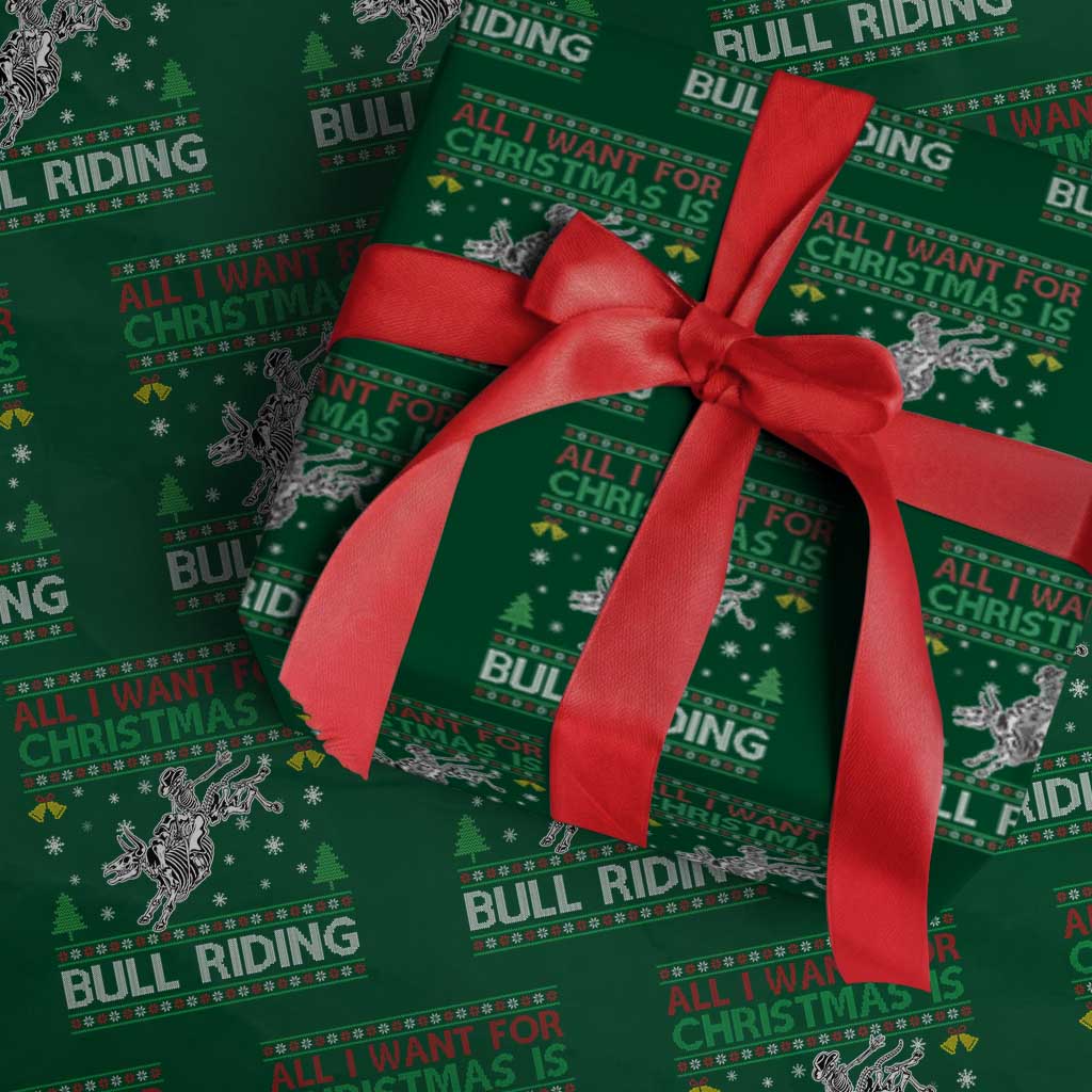 All I Want For Christmas Is Bull Riding Wrapping Paper Roll Skeleton Cowboy Ugly Sweater Gift - Wonder Print Shop