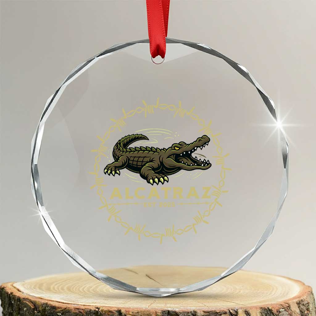 Alligator Alcatraz 2025 Crystal Glass Ornament Gator Lockdown Political Satire Barbed Wire Swamp Humor - Wonder Print Shop