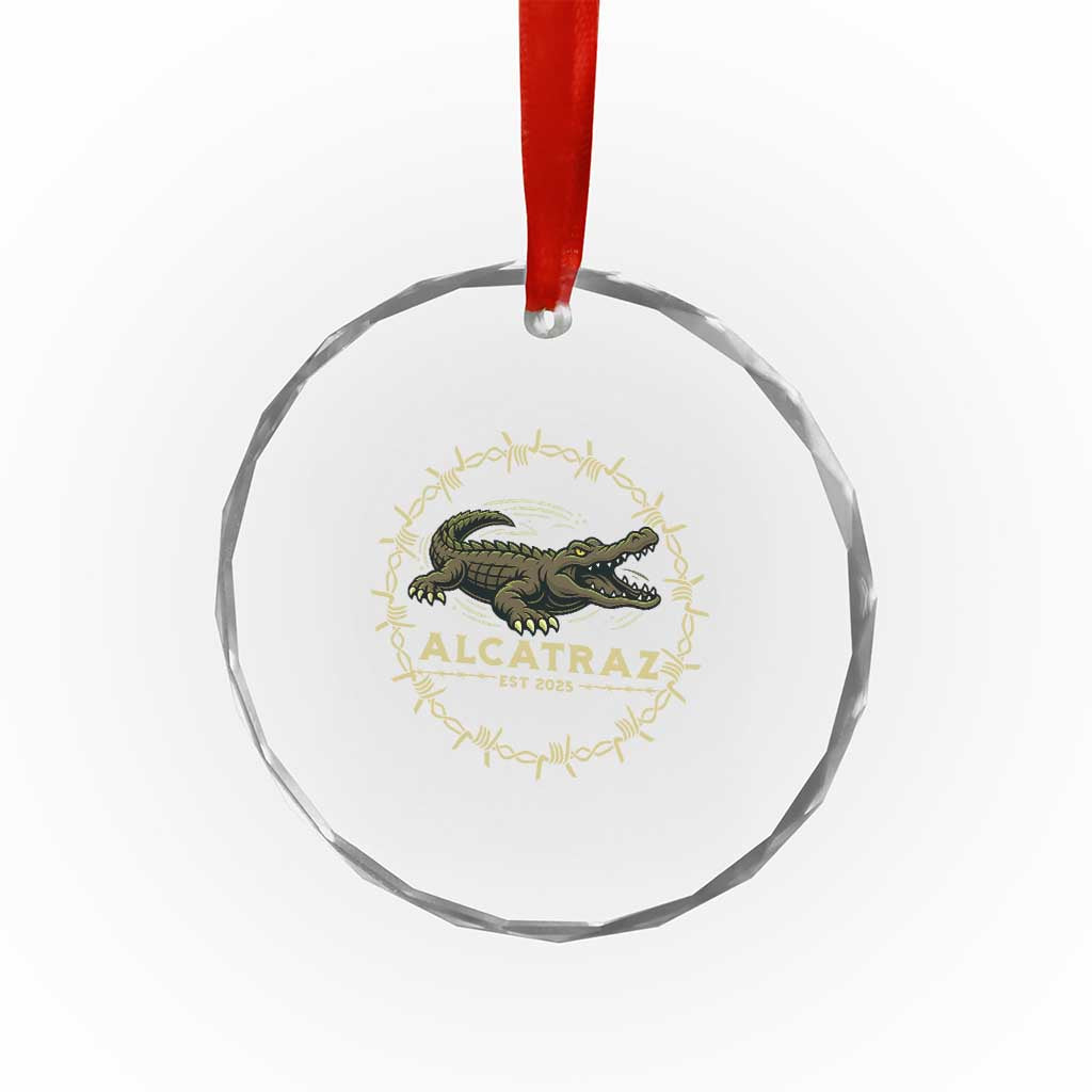 Alligator Alcatraz 2025 Crystal Glass Ornament Gator Lockdown Political Satire Barbed Wire Swamp Humor TS02