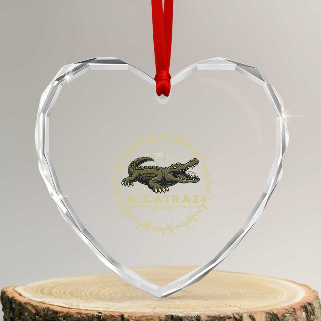 Alligator Alcatraz 2025 Heart Crystal Glass Ornament Gator Lockdown Political Satire Barbed Wire Swamp Humor - Wonder Print Shop
