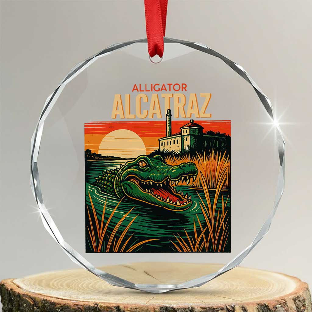 Alligator Alcatraz Crystal Glass Ornament Retro Florida Swamp Political Prison - Wonder Print Shop