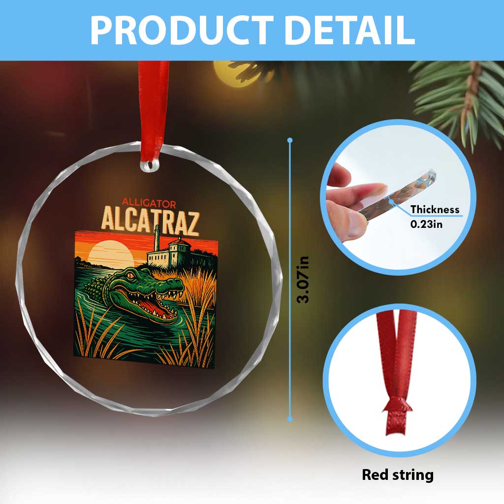 Alligator Alcatraz Crystal Glass Ornament Retro Florida Swamp Political Prison TS02