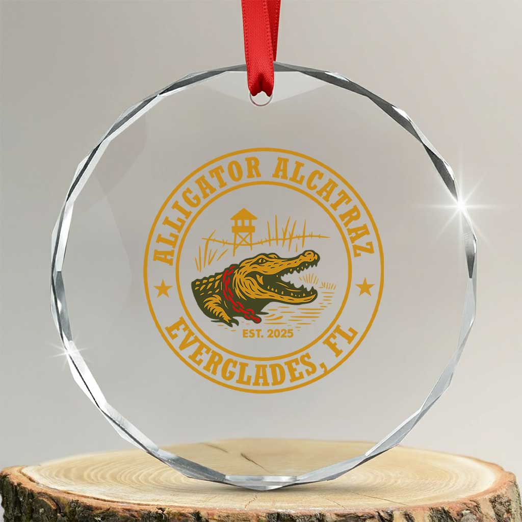 Alligator Alcatraz Everglades FL Crystal Glass Ornament Vintage Political Satire Swamp Prison Humor - Wonder Print Shop