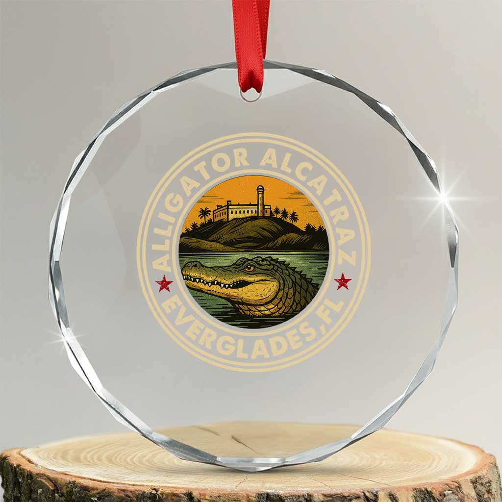 Alligator Alcatraz Everglades Florida Crystal Glass Ornament Vintage Political Satire Retro - Wonder Print Shop