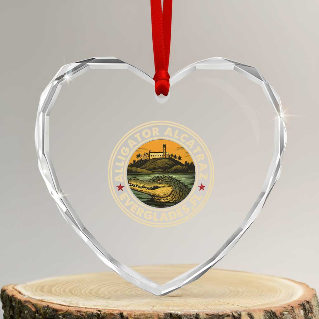 Alligator Alcatraz Everglades Florida Heart Crystal Glass Ornament Vintage Political Satire Retro - Wonder Print Shop